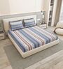 Blue Floral 260 Tc Polycotton King Fitted Bedsheet With 2 Pillow Covers