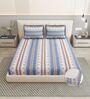 Blue Floral 260 Tc Polycotton King Fitted Bedsheet With 2 Pillow Covers