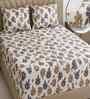 Beige Floral 270 TC Polcotton Queen Sized  Fitted Double Bedsheet with 2 Pillow Covers Luxury Series Collection