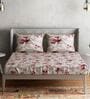 Beige Floral 300 TC 100% Cotton Queen Sized Bed Sheets with 2 Pillow Covers