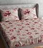 Beige Floral 300 TC 100% Cotton Queen Sized Bed Sheets with 2 Pillow Covers