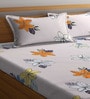 Beige Floral 300 TC Cotton Blend Double King Sized Bedsheet With 2 Pillow Covers