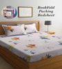 Beige Floral 300 TC Cotton Blend Double King Sized Bedsheet With 2 Pillow Covers