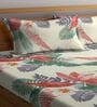Beige Floral 300 TC Cotton Blend Double Queen Size Bedsheet With 2 Pillow Covers