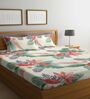 Beige Floral 300 TC Cotton Blend Double Queen Size Bedsheet With 2 Pillow Covers