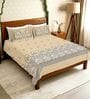 Beige Floral 300 TC Cotton Double Bedsheet with 2 Pillow Covers
