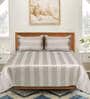 Beige Striped 300 TC Cotton King Bedsheet with 2 Pillow Covers