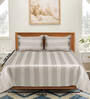 Beige Striped 300 TC Cotton King Bedsheet with 2 Pillow Covers