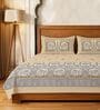 Beige Floral 300 TC Cotton King Sized Bedsheet with 2 Pillow Covers