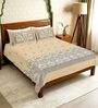 Beige Floral 300 TC Cotton King Sized Bedsheet with 2 Pillow Covers