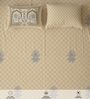Beige Floral 300 TC Cotton King Sized Fitted Bedsheet with 2 Pillow Covers