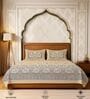 Beige Floral 300 TC Cotton King Sized Fitted Bedsheet with 2 Pillow Covers