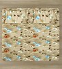 Beige Floral 7D King Size Cotton Blend Double Bedsheet with 2 Pillow Covers
