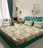 Beige Floral 7D King Size Cotton Blend Double Bedsheet with 2 Pillow Covers