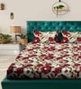 Beige Floral 7D King Size Cotton Blend Double Bedsheet with 2 Pillow Covers