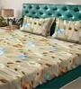 Beige Floral 7D King Size Cotton Blend Double Bedsheet with 2 Pillow Covers