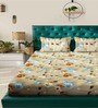 Beige Floral 7D King Size Cotton Blend Double Bedsheet with 2 Pillow Covers