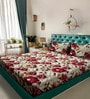 Beige Floral 7D King Size Cotton Blend Double Bedsheet with 2 Pillow Covers