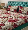 Beige Floral 7D King Size Cotton Blend Double Bedsheet with 2 Pillow Covers
