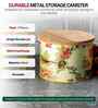 Beige Floral Printed Metal Airtight Containers Set Of 2
