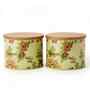 Beige Floral Printed Metal Airtight Containers Set Of 2