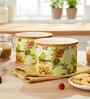 Beige Floral Printed Metal Airtight Containers Set Of 2