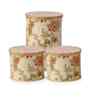 Beige Floral Printed Metal Airtight Containers With Wooden Lids Set Of 3