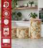 Beige Floral Printed Metal Airtight Containers With Wooden Lids Set Of 3