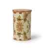Beige Floral Printed Metal Airtight Storage Container With Wooden Lid