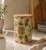 Beige Floral Printed Metal Airtight Storage Container With Wooden Lid