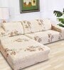 Beige Floral Viscose and Polyester (3 + Lounge) L-Shaped Stretchable Chaise Sofa Covers