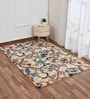 Beige Floral Wool 5 ft x 7 ft Hand Tufted Carpet