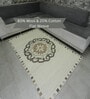 Beige Floral Wool 8X5 Feet Hand Woven Carpet