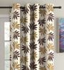 Beige Floral Polyester 5Ft Semisheer Eyelet Window Curtains (Set Of 2)