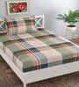 Beige Geometric 120 TC Poly Cotton Single Bed Sized Bed Sheets With 1 Pillow Cover
