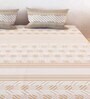 Beige Geometric 144 TC Cotton King Sized Double Bedsheet with 2 Pillow Covers Rushmoor SS23 Collection