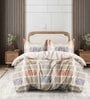Beige Geometric 144 TC Microfiber Queen Sized Bedsheet With 2 Pillow Covers