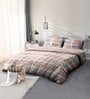 Beige Geometric 144 TC Microfiber Queen Sized Bedsheet With 2 Pillow Covers
