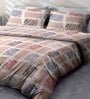 Beige Geometric 144 TC Microfiber Queen Sized Bedsheet With 2 Pillow Covers