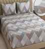 Beige Geometric 270 TC Polcotton Queen Sized  Fitted Double Bedsheet with 2 Pillow Covers Luxury Series Collection