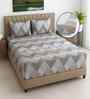 Beige Geometric 270 TC Polcotton Queen Sized  Fitted Double Bedsheet with 2 Pillow Covers Luxury Series Collection