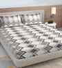 Beige Geometric 300 TC Cotton Blend King Size Double Bedsheet with 2 Pillow Covers