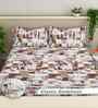 Beige Geometric 300 TC Cotton Blend King Size Fitted Double Bedsheet with 2 Pillow Covers