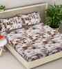 Beige Geometric 300 TC Cotton Blend King Size Fitted Double Bedsheet with 2 Pillow Covers