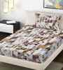 Beige Geometric 300 TC Cotton Blend Single Bedsheet with 1 Pillow Cover