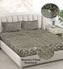 Grey Geometric 300 TC Woollen Fitted Double Bedsheet with 2 Pillow Covers