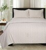 Beige Geometric design 210 TC Cotton Double Bedsheet with 2 Pillow Covers , Beige and White
