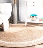 Beige Geometric Jute 3 ftx3 ft Hand Woven Carpet