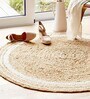 Beige Geometric Jute 3 ftx3 ft Hand Woven Carpet