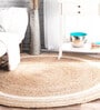 Beige Geometric Jute 3 ftx3 ft Hand Woven Carpet